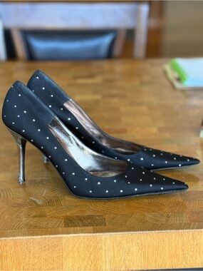 Rodo Italy Satin Rhinestone Crystal Studded Pump Heel- size 38.5